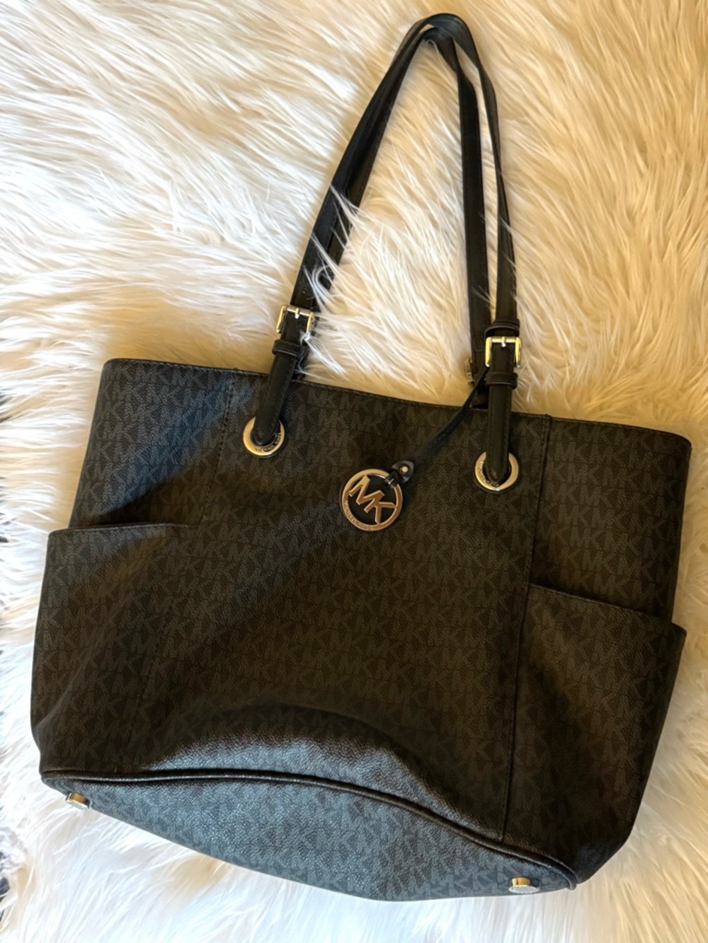 Michael Kors Dark Brown/Black Signature MK Tote with Charm